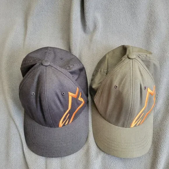 ALPINESTARS CORP Hat Cap Gray Green Flextfit Orange Logo 2PC - Picture 5 of 9